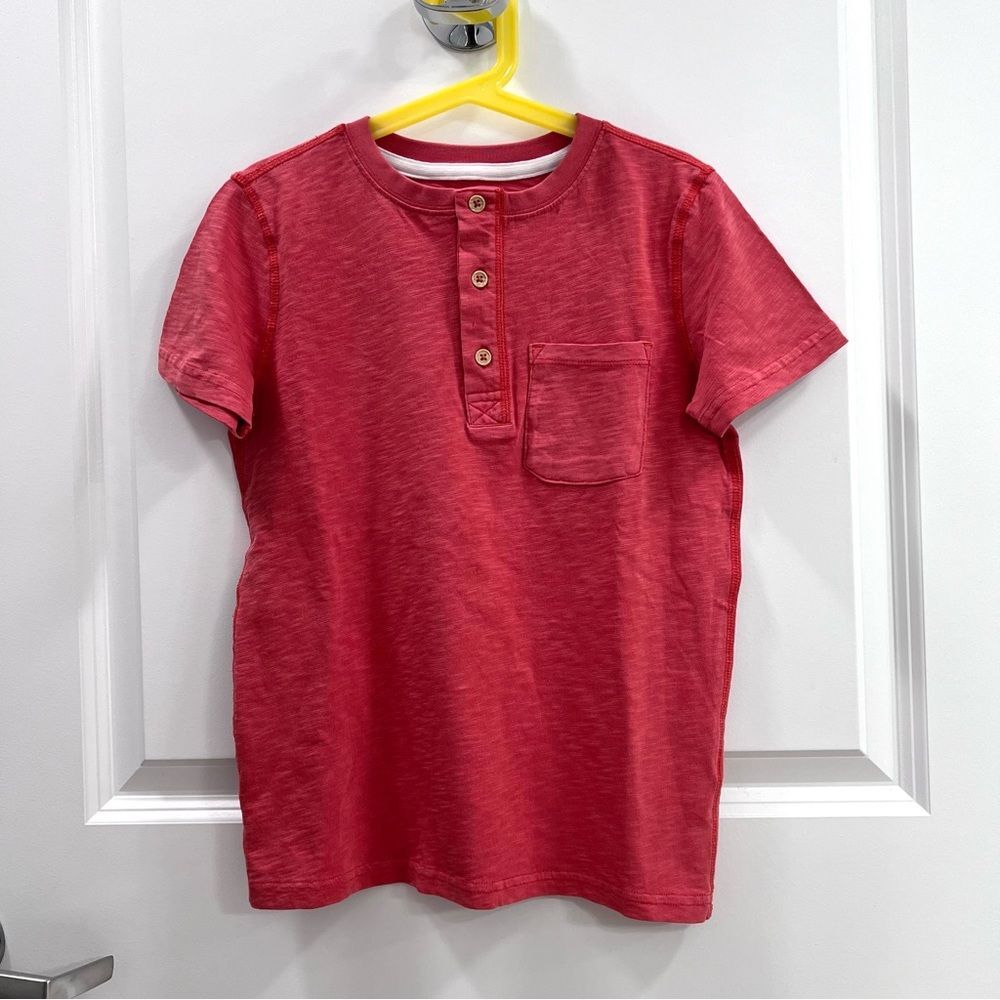 Mini Boden Boys Washed Henley T-shirt Peppadew Red, 9-10y